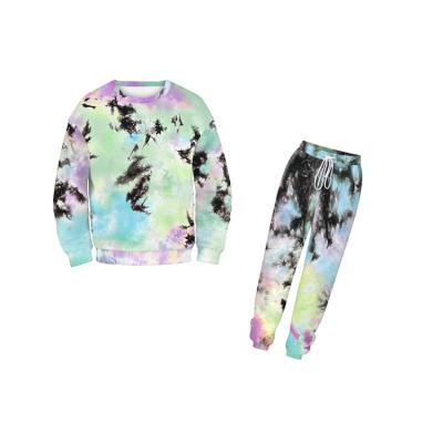 China QUICK DRY Fall Clothes Set Sports Use Tie Dye Sweatshirt Plus Sweatpants Two Piece Set for sale