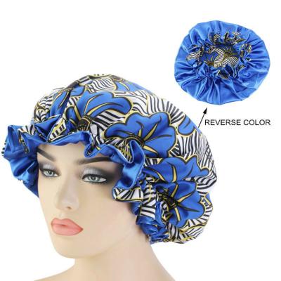 China Eco-friendly African Pattern Satin Striped Hood Fashion Night Sleeping Hoods Hat For Lady Head Wrap Hair Care Hats for sale