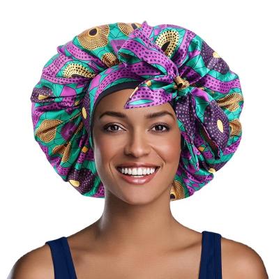 China Eco-friendly Hair Styling Sleep Hats Satin Fabric Hood Night Cap Adjustable Silk Band Shower Cap Hoods for sale