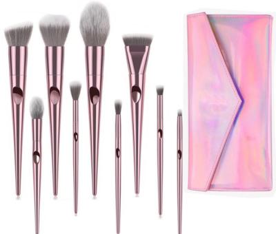 China Angular Blush Makeup Brush Handle Wholesale Plastic Professional Private Label 10pcs Makeup Brush Set for sale