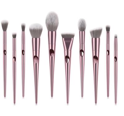 China Angular Blush Manufacturers OEM 10 Pcs Base Private Label Pink Makeup Cosmetics Professional Brush Set for sale