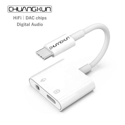 China New Original Chip DAC Mobile Phone USB-C to 3.5mm Earphone 2 in 1 Audio Adapter with Charging for Samsung Note 10/mate 30pro/Mi 10/ipad pro for sale