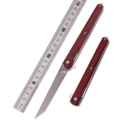 China New Design Creative Wooden Handle Pen Shape Outdoor Camping Survival Slim Folding Pocket Knife With Impact Cone for sale