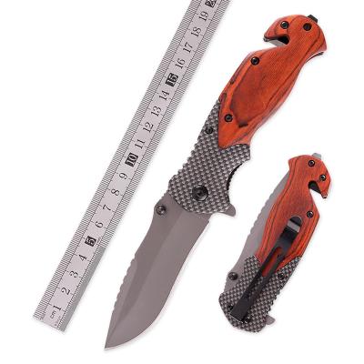 China Hot Sale X50 High Grade Style Excellent Quality Wooden Handle Assisted Outdoor Folding Pocket Knife Opening With Rope Cutter for sale