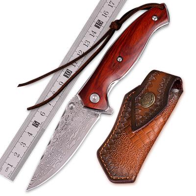 China New Style Damascus Folding Pocket Knife Fine Handmade Rosewood Handle Handwork Outdoor Survival Knife for sale