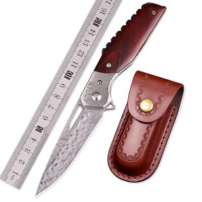 China New Damascus 2021 Exquisite Handmade Pocket Knife Red Sandalwood Handle Survival Steel Camping Folding Knife for sale