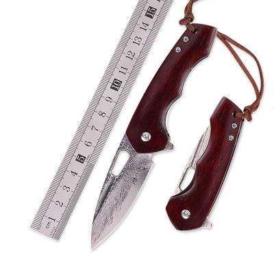 China New High Quality Material Sandalwood Handle Camping Knife Damascus Mini Folding Pocket Knife For OEM Wholesale for sale