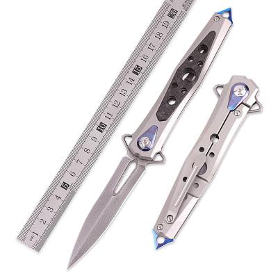 China High End Handmade Knife Titanium TC4 Knife120 Quality Stand Coreless Damascus Self Defense Steel Folding Pocket Knife With Survival Impact Tool for sale