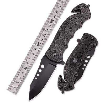 China Quality Gift Knife Black Aluminum Alloy Handle Folding Utility Knife Camping Self Defense Survival Outdoor Knife With Broken Windows Cone for sale