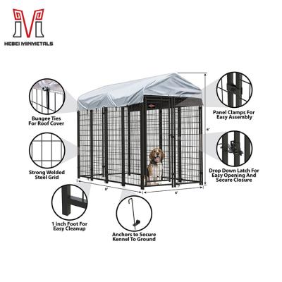 China Wholesale Breathable Cheap Heavy Duty Portable Metal Chain Link Dog Running Pet Cage Dog Kennel With Waterproof Cover for sale