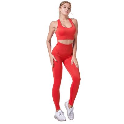 China Breathable Workout Clothes Solid Color Woman Bra Set Underwear High Waist Yoga Gaiters Yoga Pants Sets For Women for sale