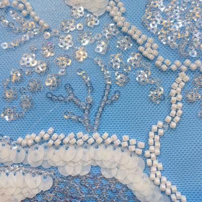 China Other 2021 high fashion wedding pear sequin beaded lace fabrics for women bridal dresses wholesale for sale