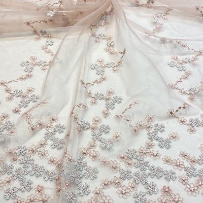 China Other 2021 new arrival high quality light blue flower embroidery lace rose dresses making 3d flowers embroider lace fabric for dress for sale