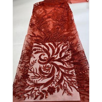 China 2021 other luxury beaded sequined bridal lace the latest high fashion heavy beaded African lace fabric for wedding wholesale for sale