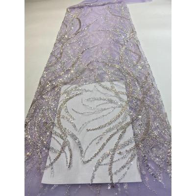 China Other Newest 2021 Luxury Heavy Beaded African High Fashion Beaded Bridal Sequined Lace Fabric Making Lace Fabric for sale