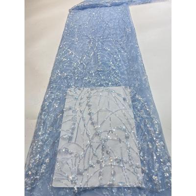 China Other latest high fashion white African lace fabric 2021 luxury sequin beaded lace fabrics for women wholesale for sale