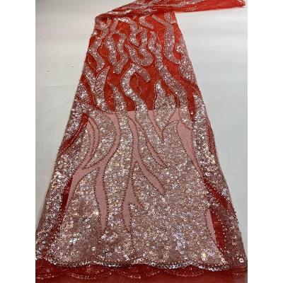 China Other High Fashion African Fabric Textile 2021 Latest Tulle Lace Luxury Sequin Beaded Bridal Lace Fabric for sale