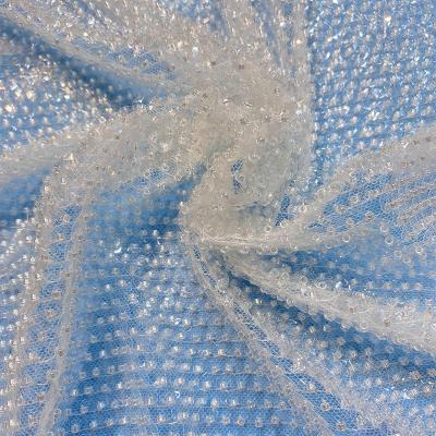 China Other 2021 Tulle Lace Hand Beaded Wedding Luxury Sequin Fabric Haute Couture Heavy Beaded Beaded Tulle Fabric for sale