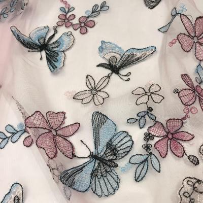 China Other 2021 cheap price elegant 3D butterfly embroidery beaded lace fabric embroidery mesh lace fabric for dress for sale