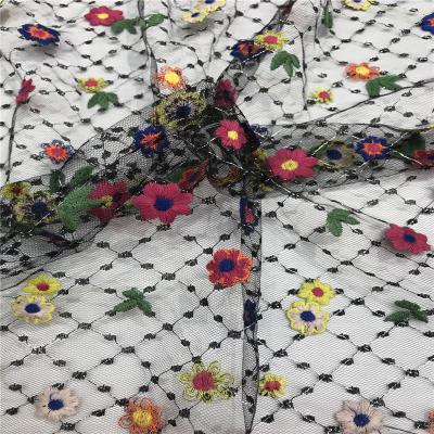 China Other 2020 Cheap Embroidery Tulle Lace Up Little Flower Embroidery On Lace Fabric For Little Girl Dress for sale