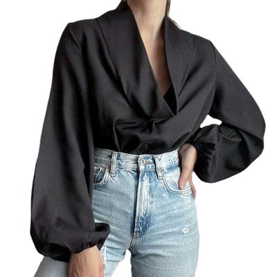 China Spring 2022 Anti-pilling Design Shirt Early Slim Two Way Satin Collar Long Sleeve Top for sale