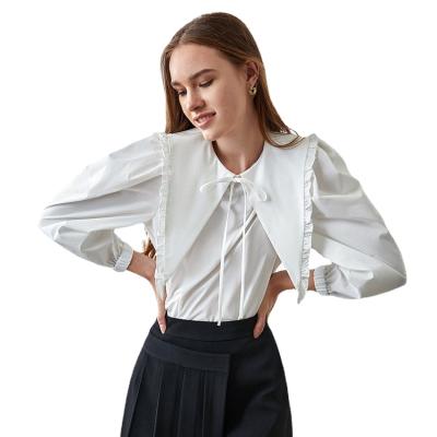 China 2022 Women's Spring Sleeve Spring Cute Lapel Fashion Large Size Anti-pilling Shirt Women's White Bubble Shirt Doll Collar Shirt for sale