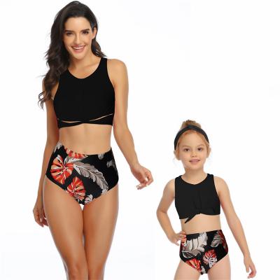 China European and American vest parent-child breathable backless pleated SWIMSUIT SET for sale