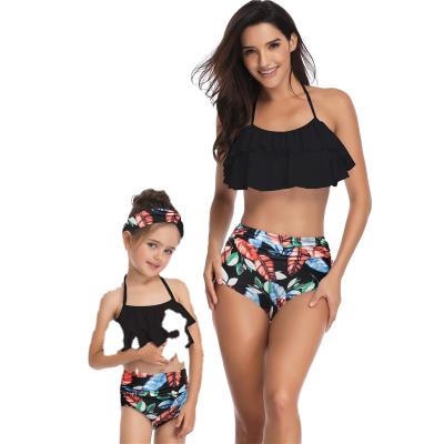 China High Waist Ruffled Bikini Breathable Printed Parent-Child Suit for sale