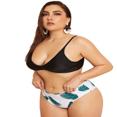 China European and American plus size women's new fat solid color printed large bikini swimsuit for sale