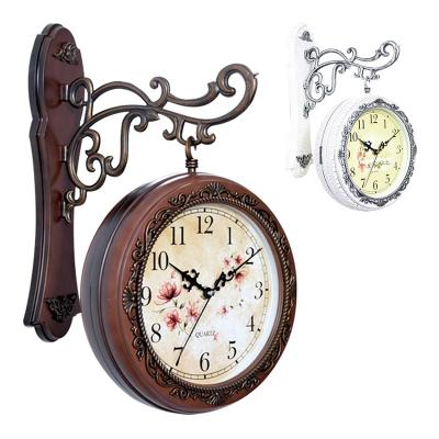 China Antique Style Antique Round Shape Hanging Double Sided Decorative Wall Clock for sale