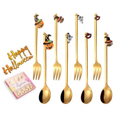 China Halloween Style Decoration Stainless Steel Coffee Tea Spoon Viable Gift Set Fork for sale