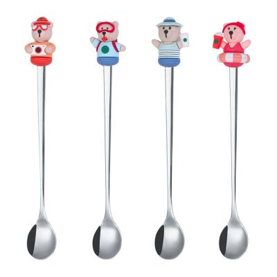 China Stainless Steel Fun Design Silica Gel Handle Cartoon Coffee Bear Cute Viable Kids Animal Handle Stirrer Spoon for sale