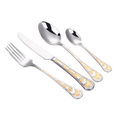 China Viable Gold Plated Flower And Butterfly Pattern Handle Cutlery Set OEM Stainless Steel Flatware Flatware Set for sale