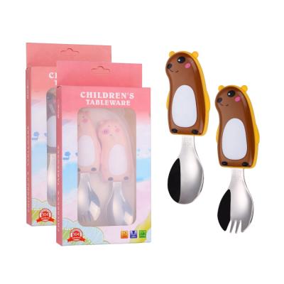 China Durable Cute Pig Bear Pig Flatware Handle Kids Plastic Cutlery Set Children for sale