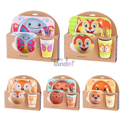 China Cute Eco-Friendly Design Kids Tableware Cartoon Kids Bamboo Fiber Cutlery Set for sale