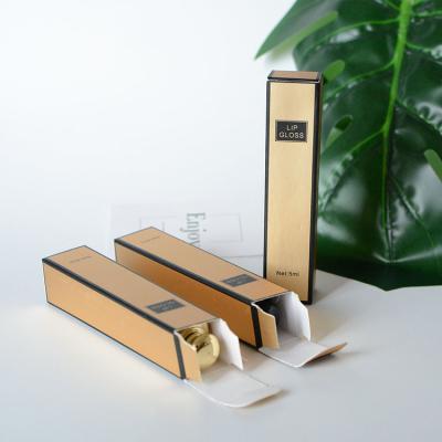 China Recyclable custom design brand logo glod makeup lipstick lip gloss tube package box for lip gloss for sale