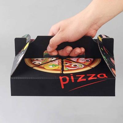 China Wholesale Recycled Materials Custom Printed 8 10 12 Inch Black Eco Friendly Food Corrugated Paper Packaging Cardboard Box For Pizza With Handle for sale