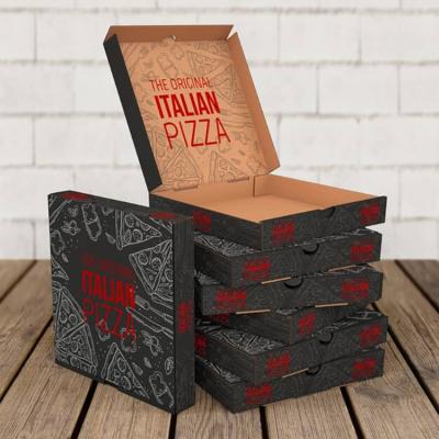 China Wholesale Recycled Materials Custom Printed 8 10 12 14 16 Inch Black Corrugated Paper Pizza Fast Food Catering Packaging Cardboard Box With Logo for sale