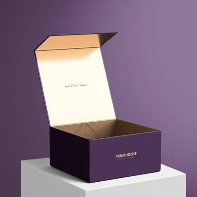 China Recycled Materials Wholesale Luxury Custom Unique Purple Folding Gift Box Magnetic Packaging With Lid for sale