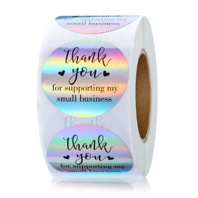 China Rainbow Waterproof Custom Maker Laser Roll Holographic Label Thank You Sticker for Supporting My Small Business Sticker for sale