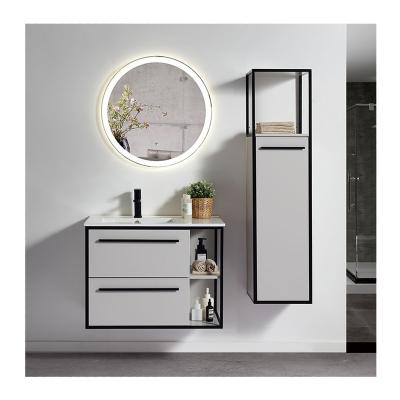 China Modern Custom Design Commercial Hotel Wall Mounted Bathroom Shaving Cabinet With Round Led Mirror for sale