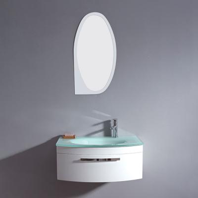 China Hot New Product Modern Glass Basin Curved Round PVC Bathroom Vanity Cabinet With Wash Basin for sale