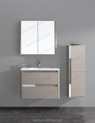 China 800mm Modern Vanity with Ceramic Basin, Accessed with Mirror Cabinet and Side Cabinet, Chrome Decorative Cube for sale