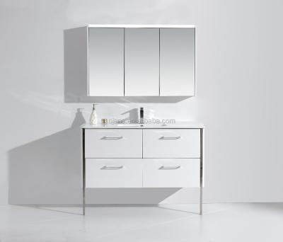 China 47 inch modern bathroom vanity with legs, mirror cabinet with three doors for sale