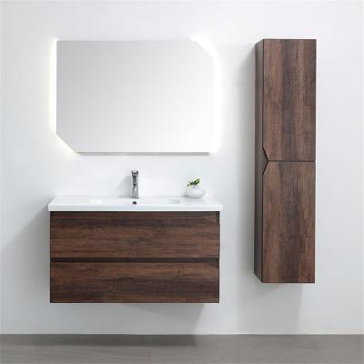 China Modern Wall Mounted Led Single Vanity and OEM Modern Environmental Design Ojans MDF Mirror Bathroom Sink Cabinet Combo for sale