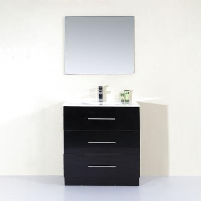 China Modern Environmental Hotel MDF Free Standing Led Mirror Black Bathroom Vanity Cabinet Units for sale