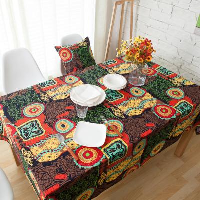 China Waterproof Bohemian Style Printed Cotton Oil Proof Rectangle Canvas Waterproof Kitchen Dining Party Table Cloth for sale