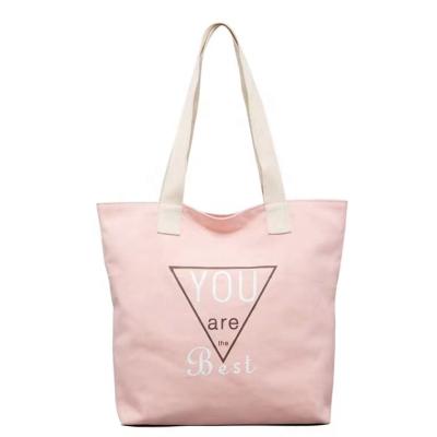 China Eco-Friendly Fashion Customized Logo Pink Cute Cotton Canvas Tote Bag For Woman Shopping for sale