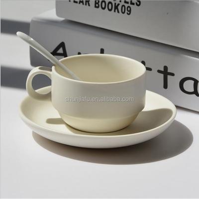 China Sustainable 3 Colors Enjoy Life Ceramic Cup And Saucer Resable Coffee Mug For Journal for sale