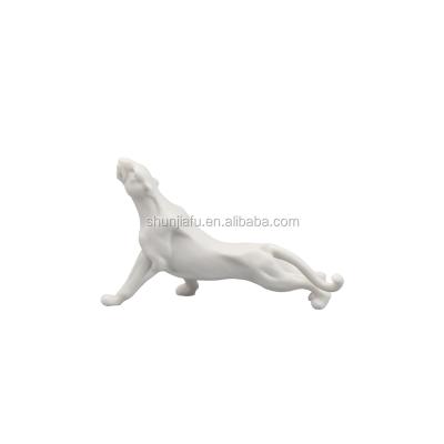 China All Porcelain Small White Home Decor Figurine Ceramic Animal Statues Leopard Decoration for sale